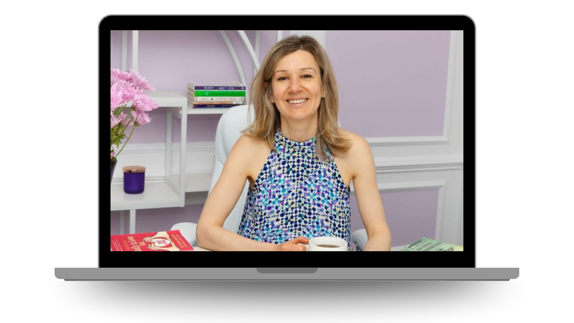 Laptop mockup of a private video call with Dasha