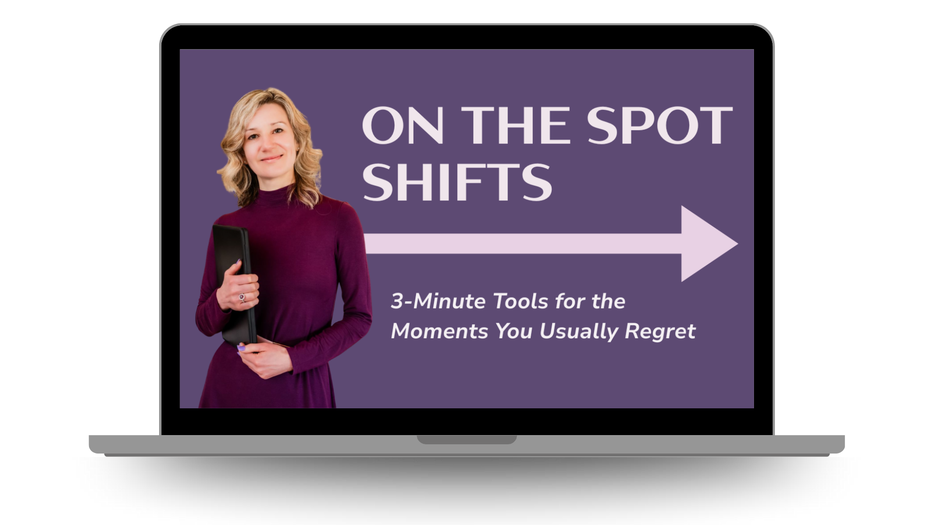 Laptop mockup of the On the Spot Shifts audio pocket guide
